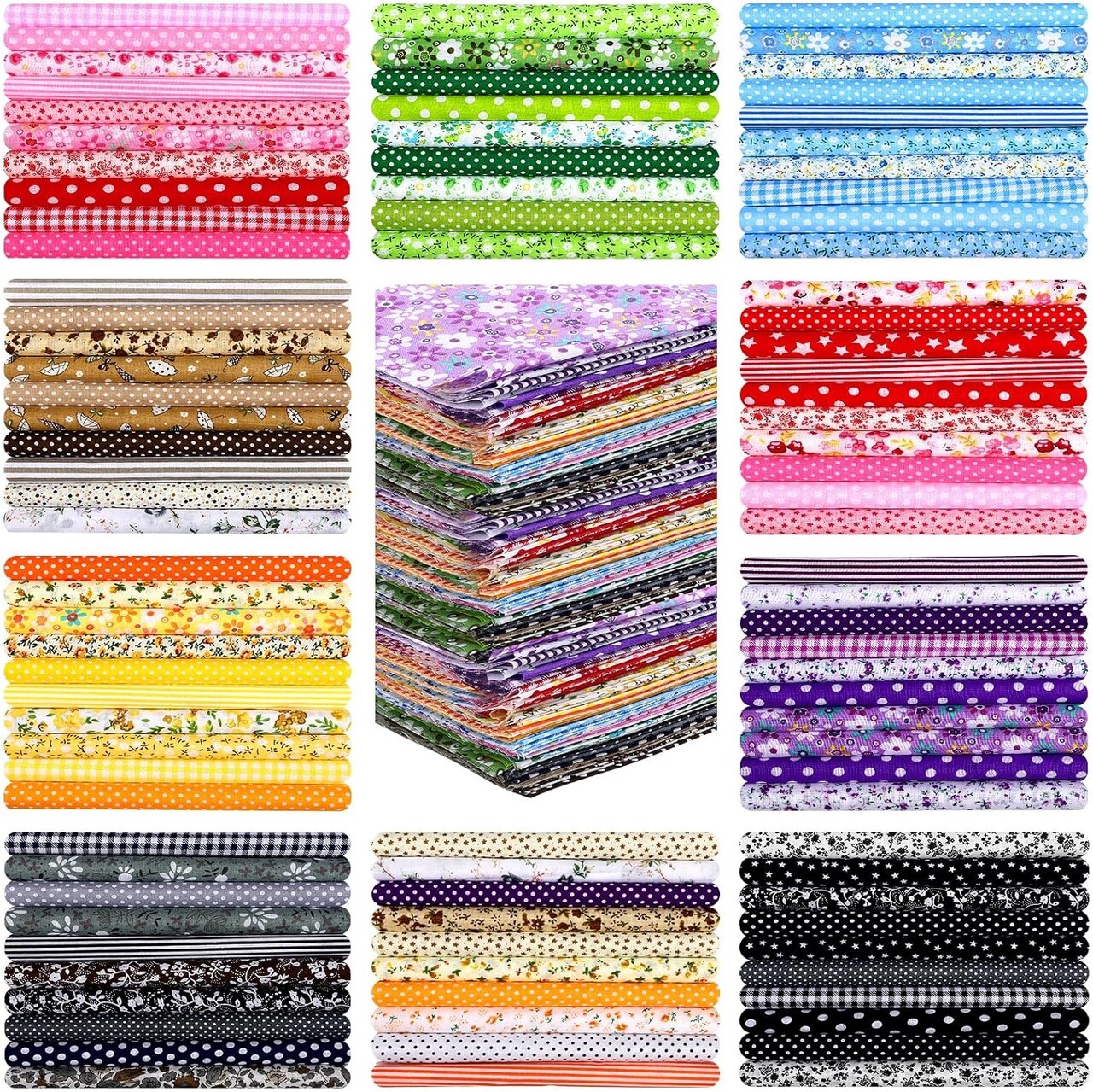 100 Pcs 8 x 8 Inch Cotton Fabric Squares Multicolor Precut Quilting Fabric